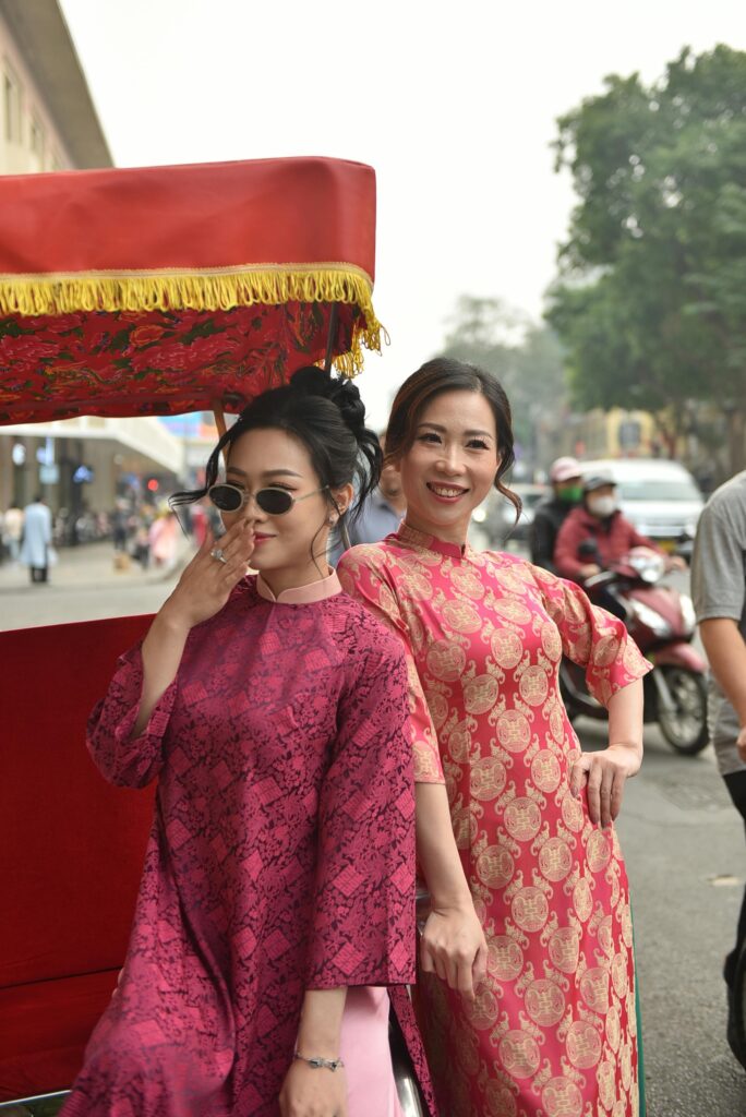 Travelers respectfully dressed in modest attire